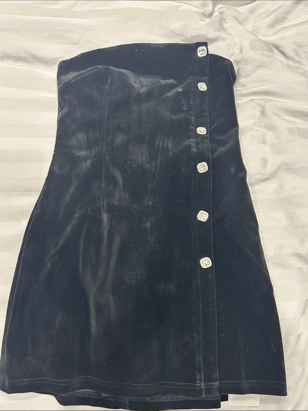 Superdown Black Strapless Velvet Mini Dress with Rhinestone Buttons M